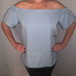 Jane Pom Trim Summer Light Blue Top
